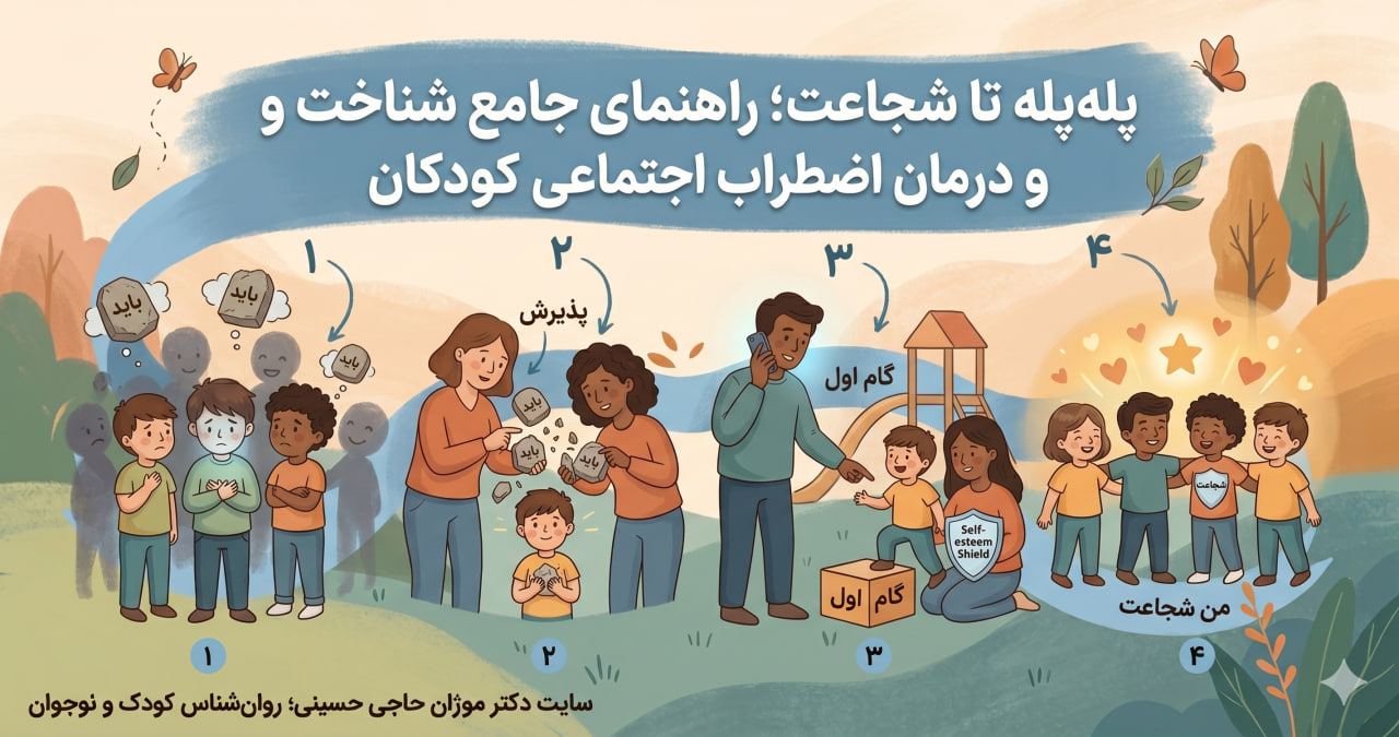 پله‌پله تا شجاعت؛ راهنمای جامع شناخت و درمان اضطراب اجتماعی کودکان